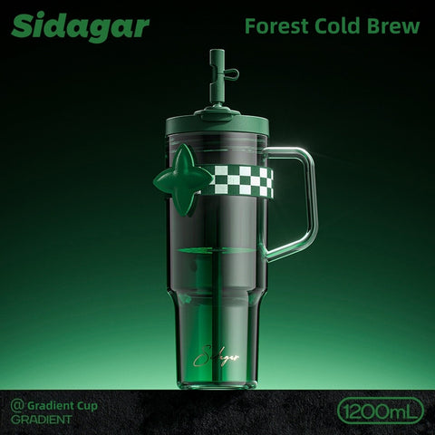 Sidagar Gradient Tritan Water Bottle 1200ml | 40oz BPA-Free Half Gallon Motivational Water Jug | Leak-Proof Reusable Large Drinking Bottle with Straw, Tea Infuser & Dual Lids – for Gym, Office & Car Cup Holder