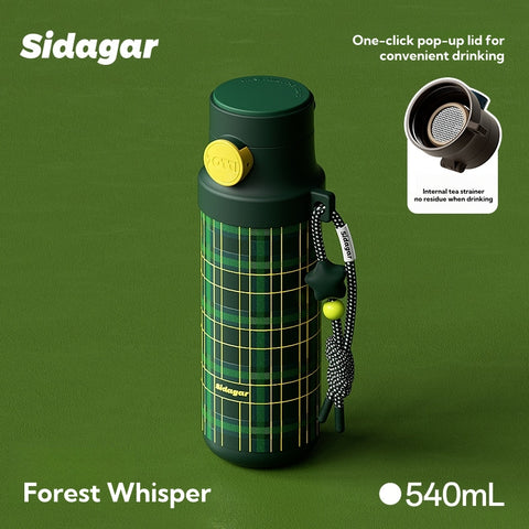 Sidagar Modern Elegant Vacuum Insulated Tumbler with Handle - 540ml Stainless Steel Water Bottle, Hot & Cold Travel Mug, Dual Drinking Lids, Retro Design, 6-Hour Temperature Retention, Leakproof