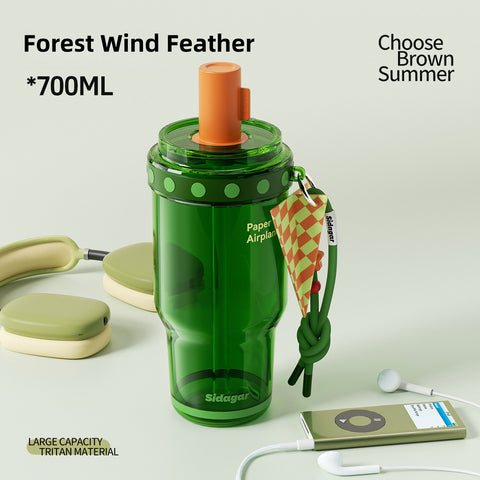 Sidagar 700ml Tritan Water Bottle, BPA-Free Leak Proof Sports Bottle with Collapsible Straw & Dust Cover, Eco-Friendly Reusable Fitness Jug for Gym, School, and Travel