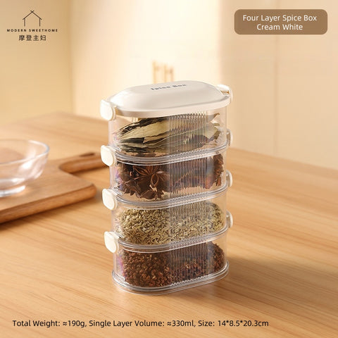 MDZF Multilayer Airtight Spice Container with Stackable Design - Transparent, Eco-Friendly PET+ABS Spice Organizer (1-5 Layers, White/Green)