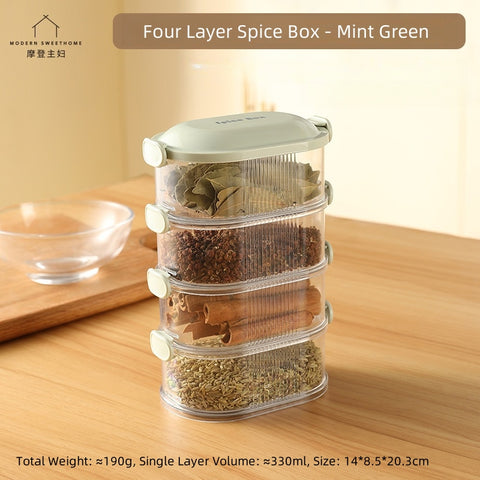 MDZF Multilayer Airtight Spice Container with Stackable Design - Transparent, Eco-Friendly PET+ABS Spice Organizer (1-5 Layers, White/Green)