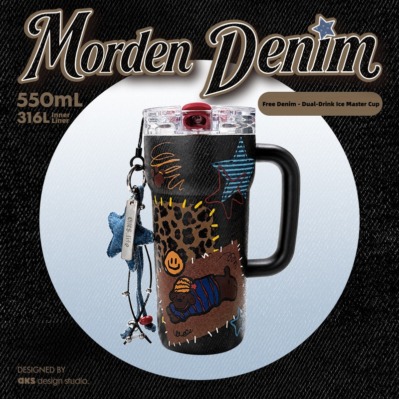 AKS Morden Denim Insulated Tumbler & Flask Collection | 316L Steel | Dual-Drink & Retro Travel Cups