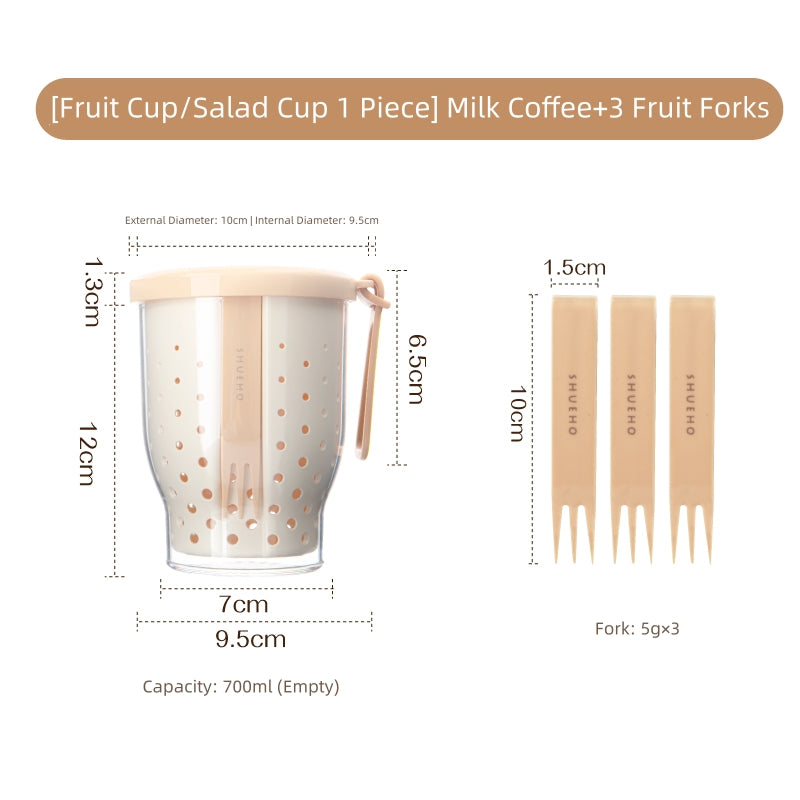Portable Double-Layer Fruit Cup with Fork - 700ml Leak-Proof, Self-Draining Salad & Snack Container for On-the-Go