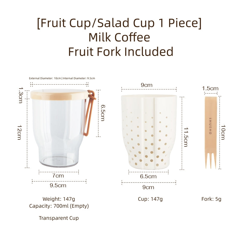 Portable Double-Layer Fruit Cup with Fork - 700ml Leak-Proof, Self-Draining Salad & Snack Container for On-the-Go