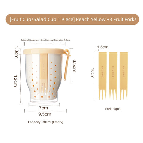 Portable Double-Layer Fruit Cup with Fork - 700ml Leak-Proof, Self-Draining Salad & Snack Container for On-the-Go