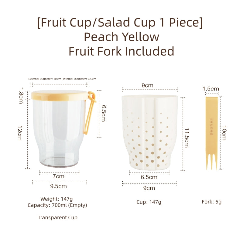 Portable Double-Layer Fruit Cup with Fork - 700ml Leak-Proof, Self-Draining Salad & Snack Container for On-the-Go