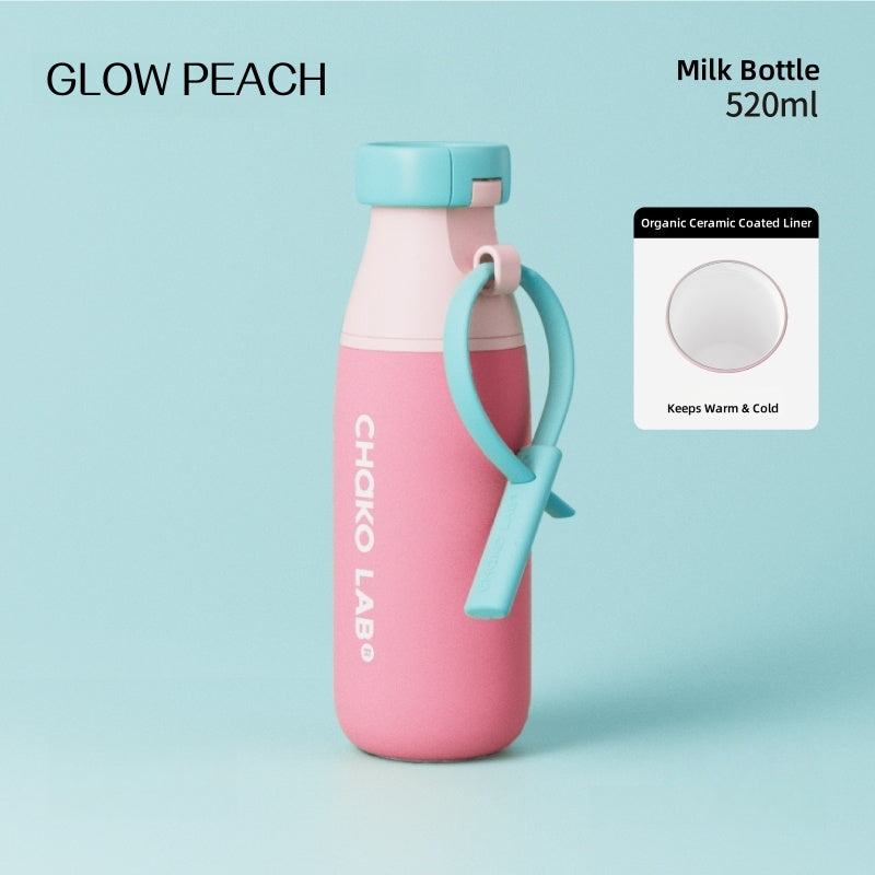 CHAKO LAB Ceramic Coated Milkpod Tumbler - 520mL Dual Drink Lids, Leakproof Thermos for Commute & Travel