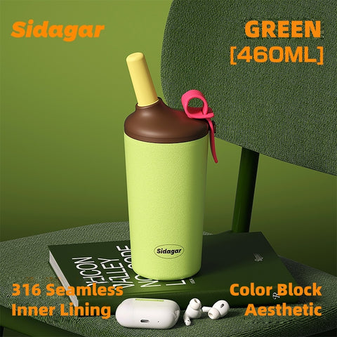 Sidagar 460ml Mimi Insulated Tumbler with 15° Tilted Straw - 316 Stainless Steel, Leak-Proof, Trendy Color Collection