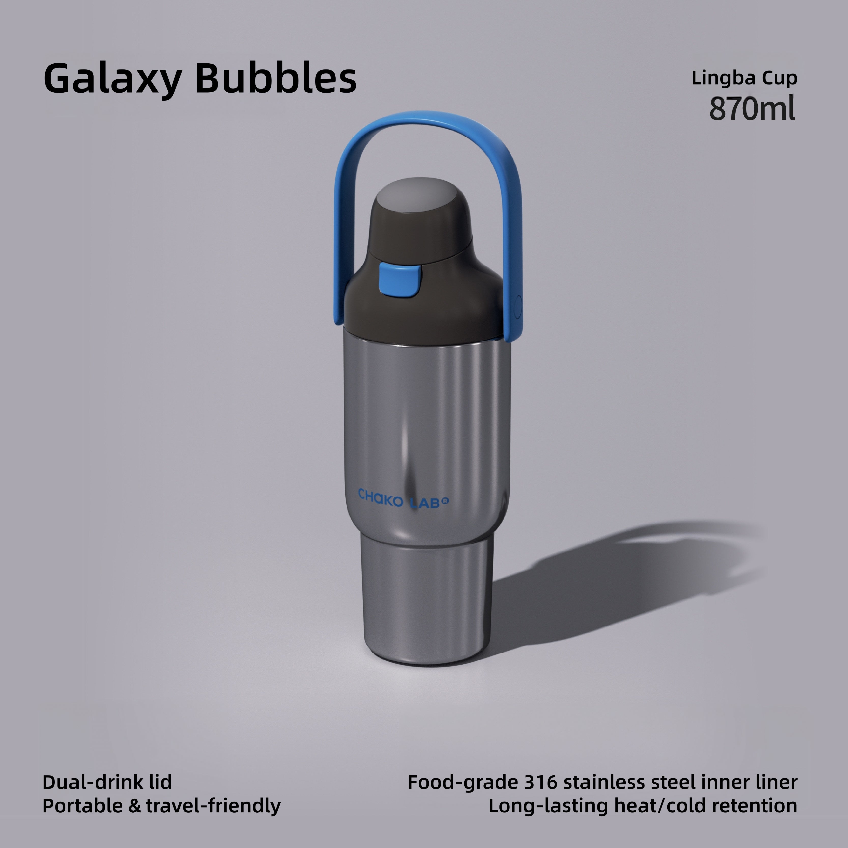 CHAKOLAB Linba Cup 870ml Insulated Straw Tumbler with Carry Handle