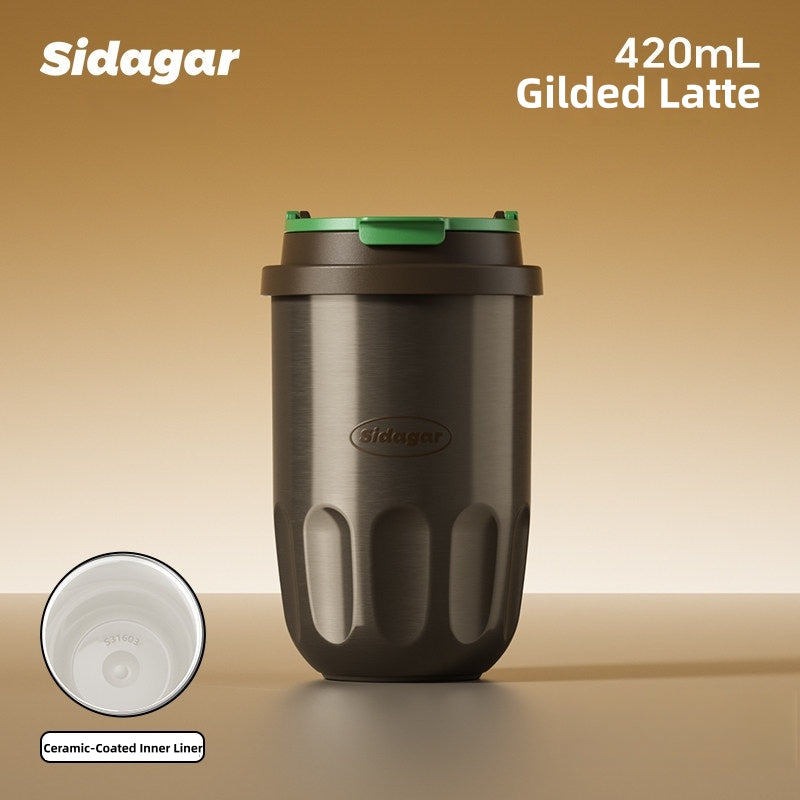 Sidagar Ceramic-Coated Insulated Coffee Mug – S31603 Stainless Steel, 420ml Leak-Proof Travel Tumbler for Hot & Cold Drinks