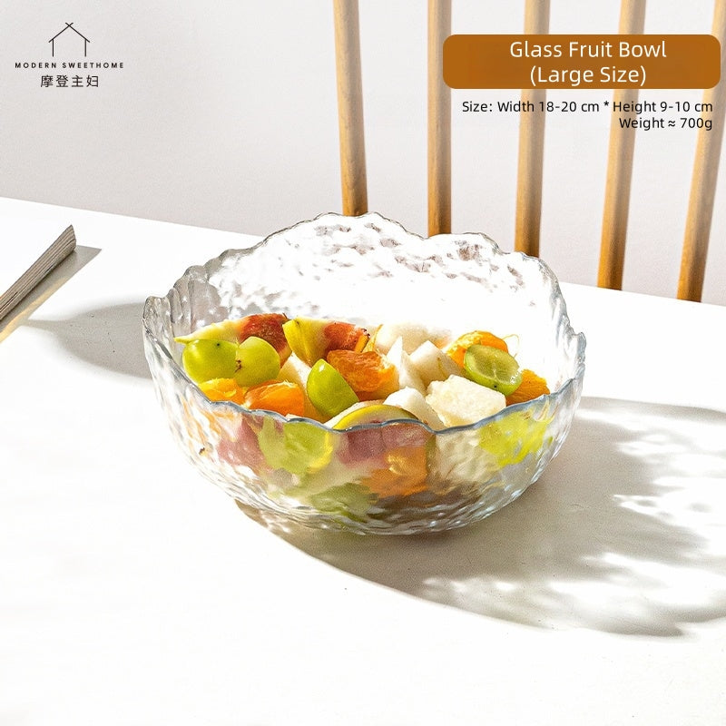 MDZF SWEET HOME Gilded Wave Glass Fruit Bowl Set - Hand-Painted Gold Trim, 3-Piece Photogenic Serving Bowls for Desserts, Salads & Snacks