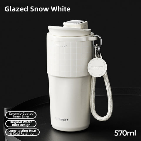 Sidagar Ceramic Coated Insulated Coffee Tumbler 570ml - No Metallic Aftertaste, 6H Hot & Cold, Leak-Proof Vacuum Travel Mug for Home Office Commute