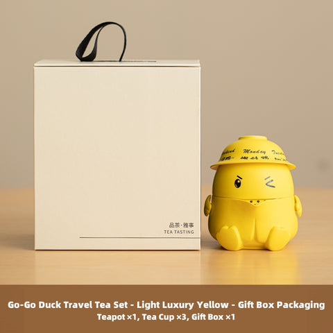 JIA YOU YA Travel Tea Set - Portable Ceramic Tea Set with Rotating Duck Design, Compact Storage, Lead-Free & Gift-Ready