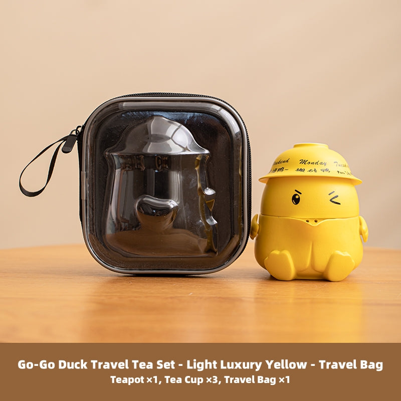 JIA YOU YA Travel Tea Set - Portable Ceramic Tea Set with Rotating Duck Design, Compact Storage, Lead-Free & Gift-Ready