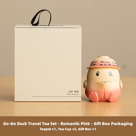 JIA YOU YA Travel Tea Set - Portable Ceramic Tea Set with Rotating Duck Design, Compact Storage, Lead-Free & Gift-Ready