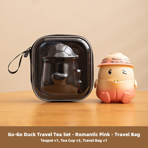 JIA YOU YA Travel Tea Set - Portable Ceramic Tea Set with Rotating Duck Design, Compact Storage, Lead-Free & Gift-Ready
