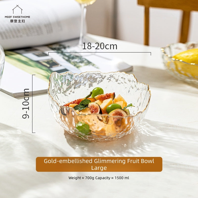 MDZF SWEET HOME Gilded Wave Glass Fruit Bowl Set - Hand-Painted Gold Trim, 3-Piece Photogenic Serving Bowls for Desserts, Salads & Snacks