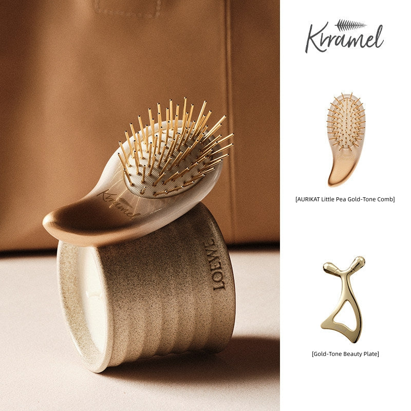 Krramel AURIKAT Pea 24K Gold Plated Comb | Luxury Scalp Massager & Detangling Hair Brush for Women | Anti-static Wet & Dry Hair Brush | Ideal Birthday, Anniversary, Valentine's Gift for Her