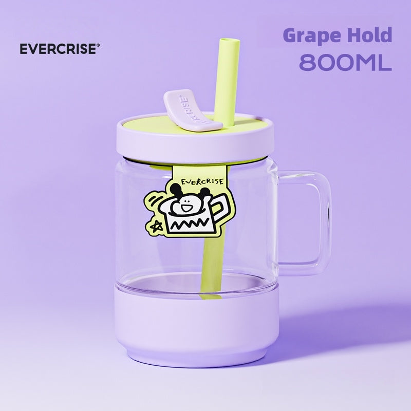 EVERCRISE 800ml Big Sip Fun Tumbler - Dual Lid Leakproof Water Bottle with DIY Stickers, Removable Sleeve & Candy Colors