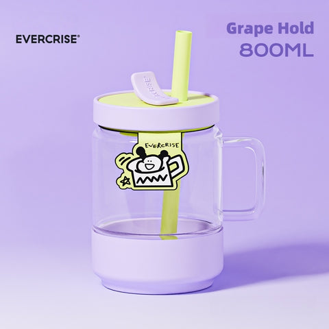 EVERCRISE 800ml Big Sip Fun Tumbler - Dual Lid Leakproof Water Bottle with DIY Stickers, Removable Sleeve & Candy Colors