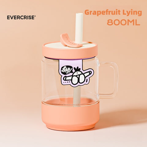 EVERCRISE 800ml Big Sip Fun Tumbler - Dual Lid Leakproof Water Bottle with DIY Stickers, Removable Sleeve & Candy Colors