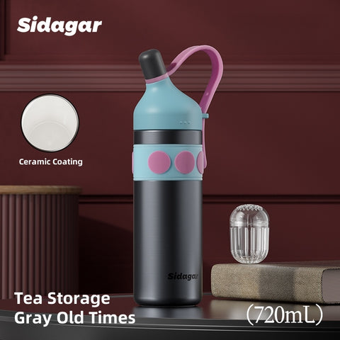 Sidagar Old Money Retro Insulated Bottle - 720ml Premium SUS316 Flask, 12H Heat/24H Cold Retention, Leakproof Travel Tumbler with Detachable Handle