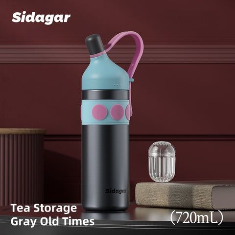 Sidagar Old Money Retro Insulated Bottle - 720ml Premium SUS316 Flask, 12H Heat/24H Cold Retention, Leakproof Travel Tumbler with Detachable Handle