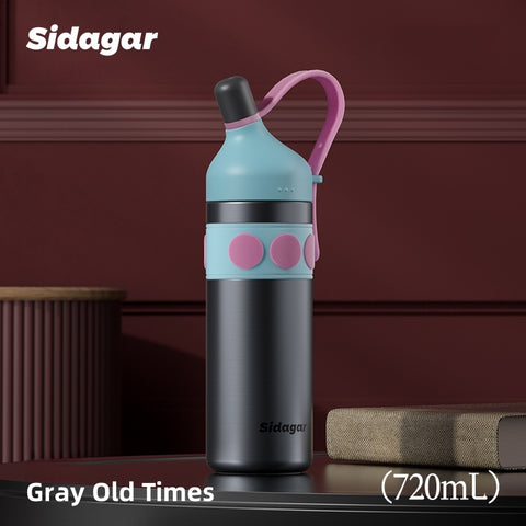 Sidagar Old Money Retro Insulated Bottle - 720ml Premium SUS316 Flask, 12H Heat/24H Cold Retention, Leakproof Travel Tumbler with Detachable Handle