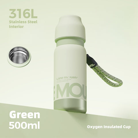 Lane Mouen Yuan Qi 500ml Insulated Bottle - 316L Stainless Steel, One-Touch Lid, Leakproof, for Hot & Cold Beverages