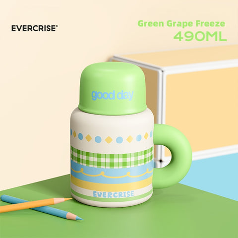EVERCRISE NuanNuan Bottle Wide Mouth Thermos Flask - 490ml Insulated Stainless Steel Water Bottle with Straw, Sip & Share Lid | Keep Warm/Cold 8H+ | Leak-Proof Travel Cup