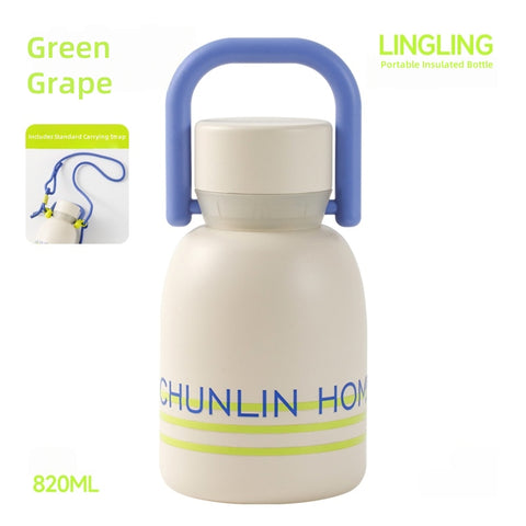 CHUNLIN LinLin Portable 820ml Vacuum Insulated Stainless Steel Water Bottle with Strap - Keep Hot/Cold for 24 Hours