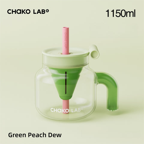 CHAKO LAB Funnel Tea Tumbler – 1150ml/670ml Borosilicate Glass Cup with Infuser & Straw