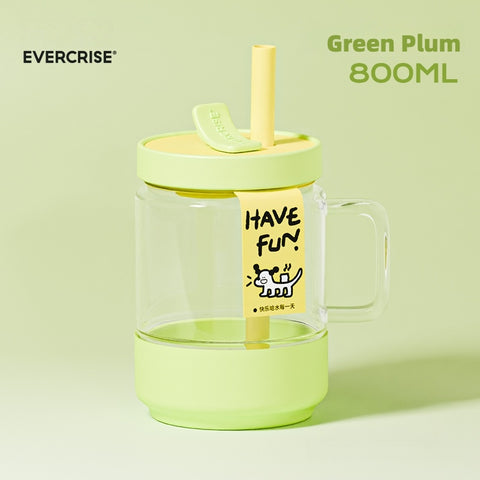 EVERCRISE 800ml Big Sip Fun Tumbler - Dual Lid Leakproof Water Bottle with DIY Stickers, Removable Sleeve & Candy Colors