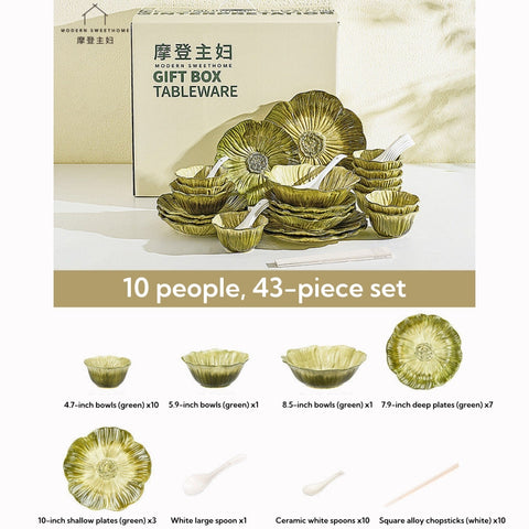 Modern Housewife Pansy Series Ceramic Dinnerware Set – Floral Underglaze Design, Microwave & Oven Safe