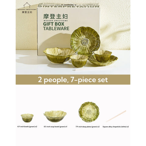 Modern Housewife Pansy Series Ceramic Dinnerware Set – Floral Underglaze Design, Microwave & Oven Safe