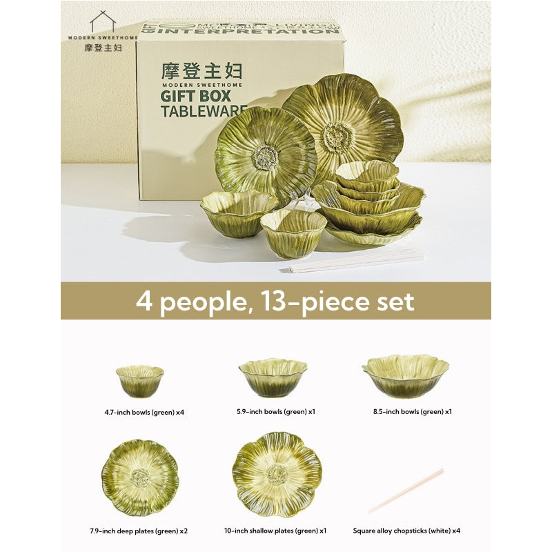 Modern Housewife Pansy Series Ceramic Dinnerware Set – Floral Underglaze Design, Microwave & Oven Safe