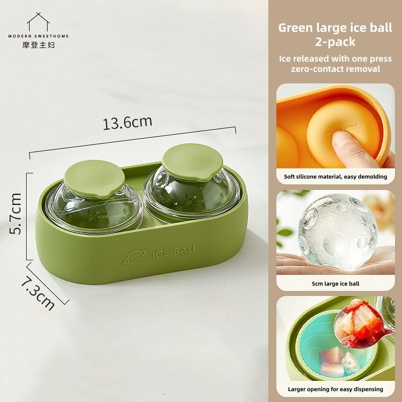 MODERN Sweet Home Planet Ice Ball Mold – 5CM Large Sphere Silicone Ice Tray with Lid, Easy Release BPA-Free Food Grade Whiskey Ice Maker for Cocktails, Juice & Coffee (4 Colors, 120ml)
