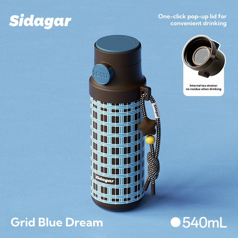 Sidagar Modern Elegant Vacuum Insulated Tumbler with Handle - 540ml Stainless Steel Water Bottle, Hot & Cold Travel Mug, Dual Drinking Lids, Retro Design, 6-Hour Temperature Retention, Leakproof