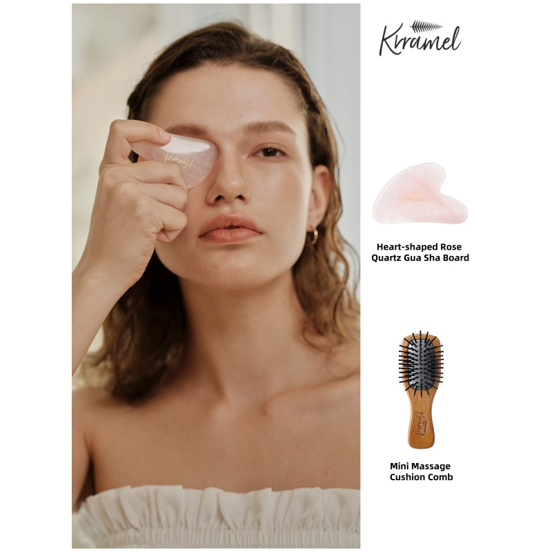 Krramel Heart-Shaped Rose Quartz Gua Sha - Facial Sculpting Tool for Contouring & Anti-Aging