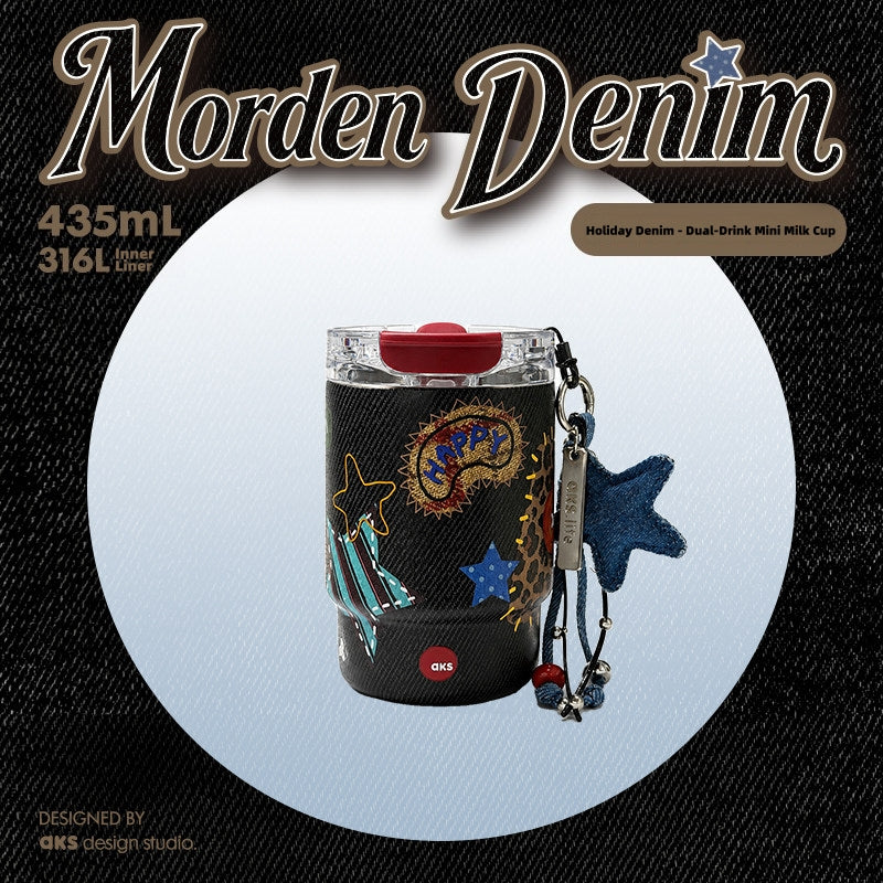 AKS Morden Denim Insulated Tumbler & Flask Collection | 316L Steel | Dual-Drink & Retro Travel Cups