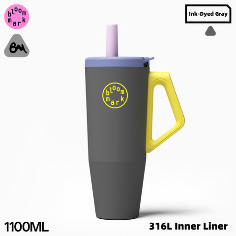 BloomMark 1100ml (40oz) One-Handed Insulated Tumbler with Straw & Handle – 316L Stainless Steel, Leakproof & Tritan Lid – 6H Hot/Cold, Fits Car Cup Holders