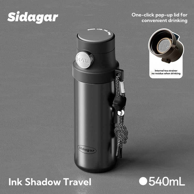 Sidagar Modern Elegant Vacuum Insulated Tumbler with Handle - 540ml Stainless Steel Water Bottle, Hot & Cold Travel Mug, Dual Drinking Lids, Retro Design, 6-Hour Temperature Retention, Leakproof