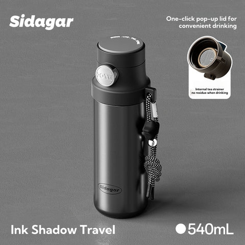 Sidagar Modern Elegant Vacuum Insulated Tumbler with Handle - 540ml Stainless Steel Water Bottle, Hot & Cold Travel Mug, Dual Drinking Lids, Retro Design, 6-Hour Temperature Retention, Leakproof