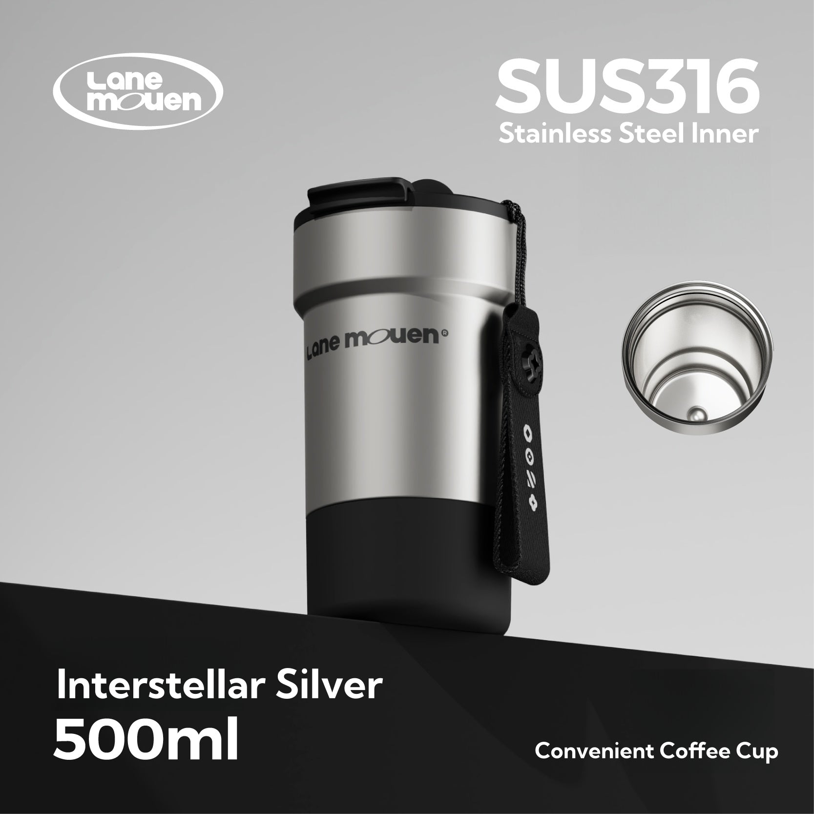 LANE MOUEN Portable Stainless Steel Insulated Coffee Tumbler 500ml - Leak-Proof Design