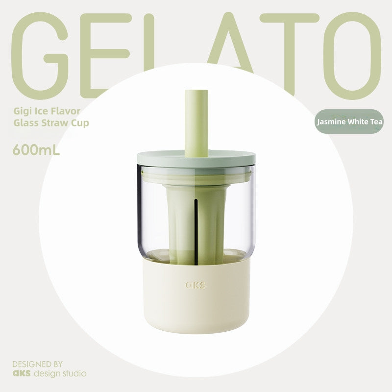 AKS Gigi Ice Flavor Glass Straw Cup with Handle & Tea Infuser – 600mL/1000mL Borosilicate Glass Tumbler with Silicone Sleeve, Fruit Color Reusable Water Bottle for Office, Outdoor & Travel