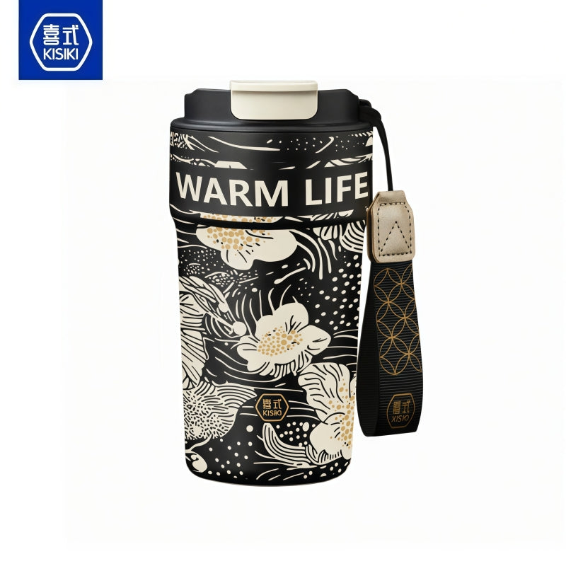 KISIKI 600ml Ceramic-Lined Insulated Coffee Tumbler – 7-Layer Vacuum Travel Mug with 3-in-1 Flip Lid, Leak-Proof, 18cm x 9cm, 316 Stainless Steel, Multiple Cultural Designs