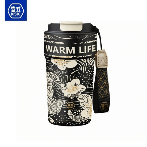 KISIKI 600ml Ceramic-Lined Insulated Coffee Tumbler – 7-Layer Vacuum Travel Mug with 3-in-1 Flip Lid, Leak-Proof, 18cm x 9cm, 316 Stainless Steel, Multiple Cultural Designs