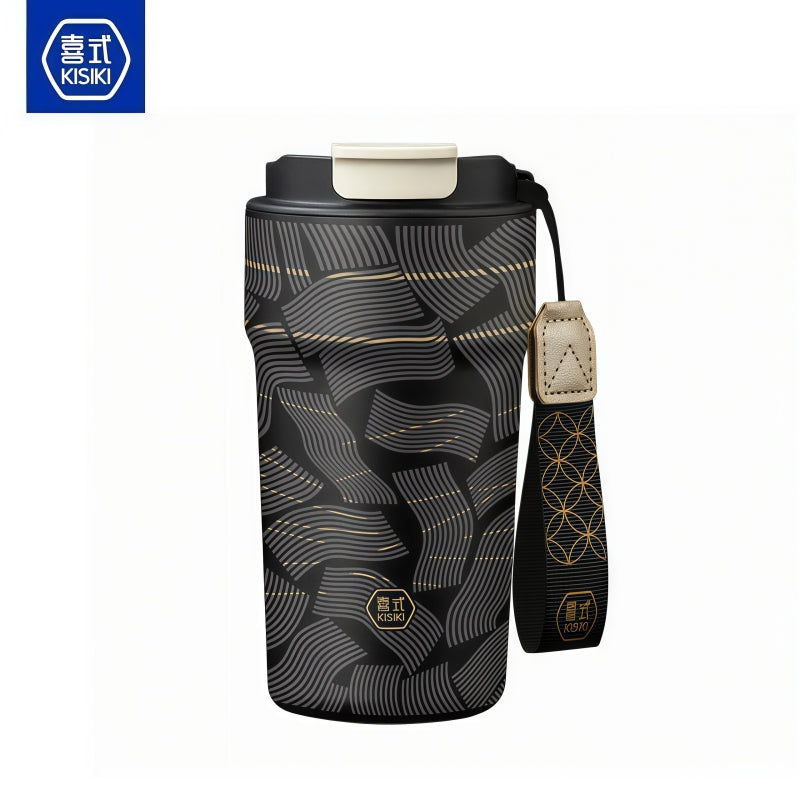KISIKI 600ml Ceramic-Lined Insulated Coffee Tumbler – 7-Layer Vacuum Travel Mug with 3-in-1 Flip Lid, Leak-Proof, 18cm x 9cm, 316 Stainless Steel, Multiple Cultural Designs