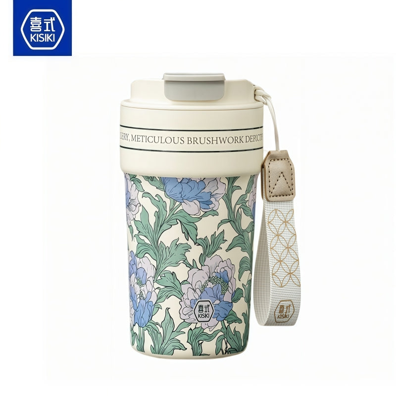 KISIKI 600ml Ceramic-Lined Insulated Coffee Tumbler – 7-Layer Vacuum Travel Mug with 3-in-1 Flip Lid, Leak-Proof, 18cm x 9cm, 316 Stainless Steel, Multiple Cultural Designs