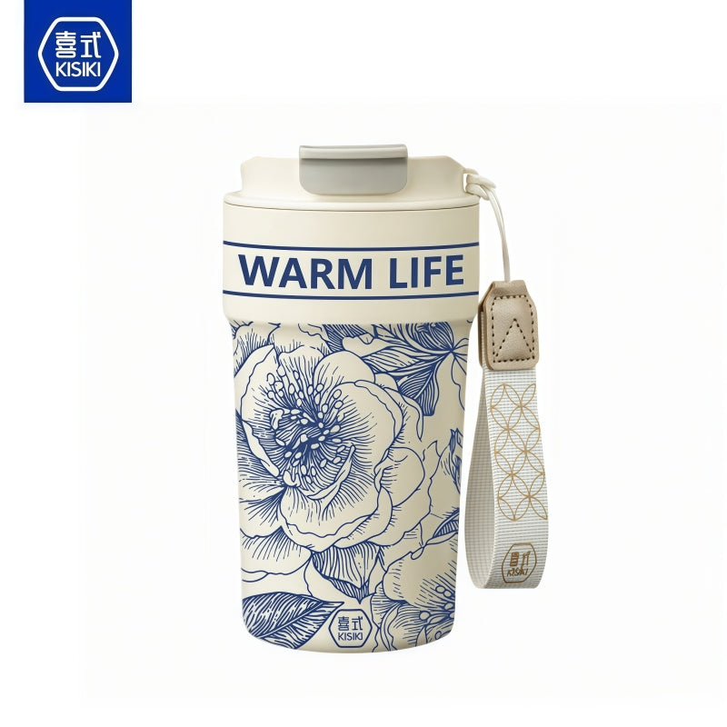 KISIKI 600ml Ceramic-Lined Insulated Coffee Tumbler – 7-Layer Vacuum Travel Mug with 3-in-1 Flip Lid, Leak-Proof, 18cm x 9cm, 316 Stainless Steel, Multiple Cultural Designs